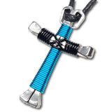 Peacock Blue & Black Horseshoe Nail Cross