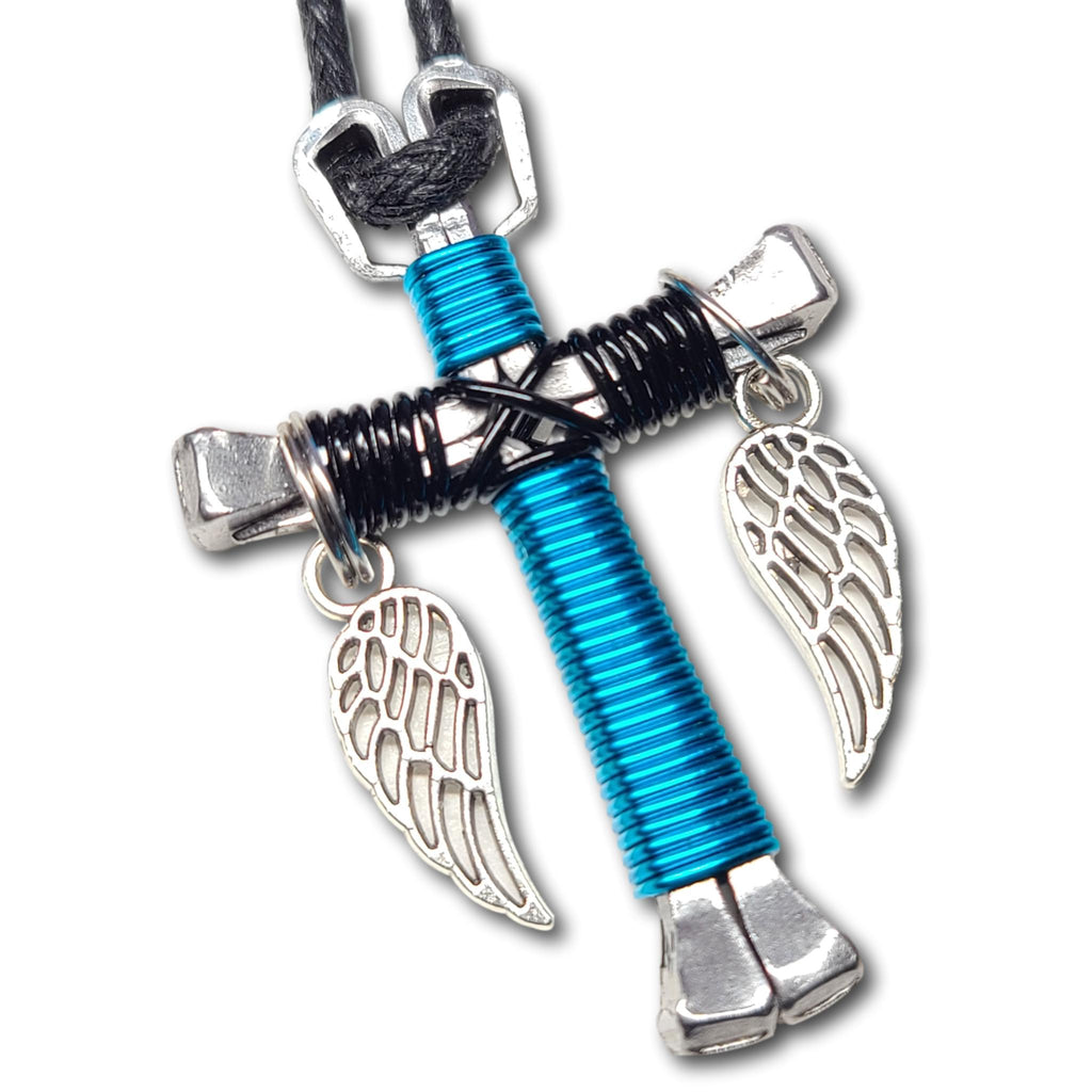 Peacock Blue & Black Horseshoe Nail Cross